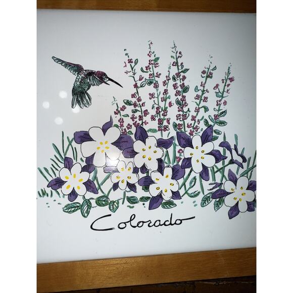 Hand Painted Ceramic Colorado Tile In Wood Frame 7" X 7" - Picture 4 of 4